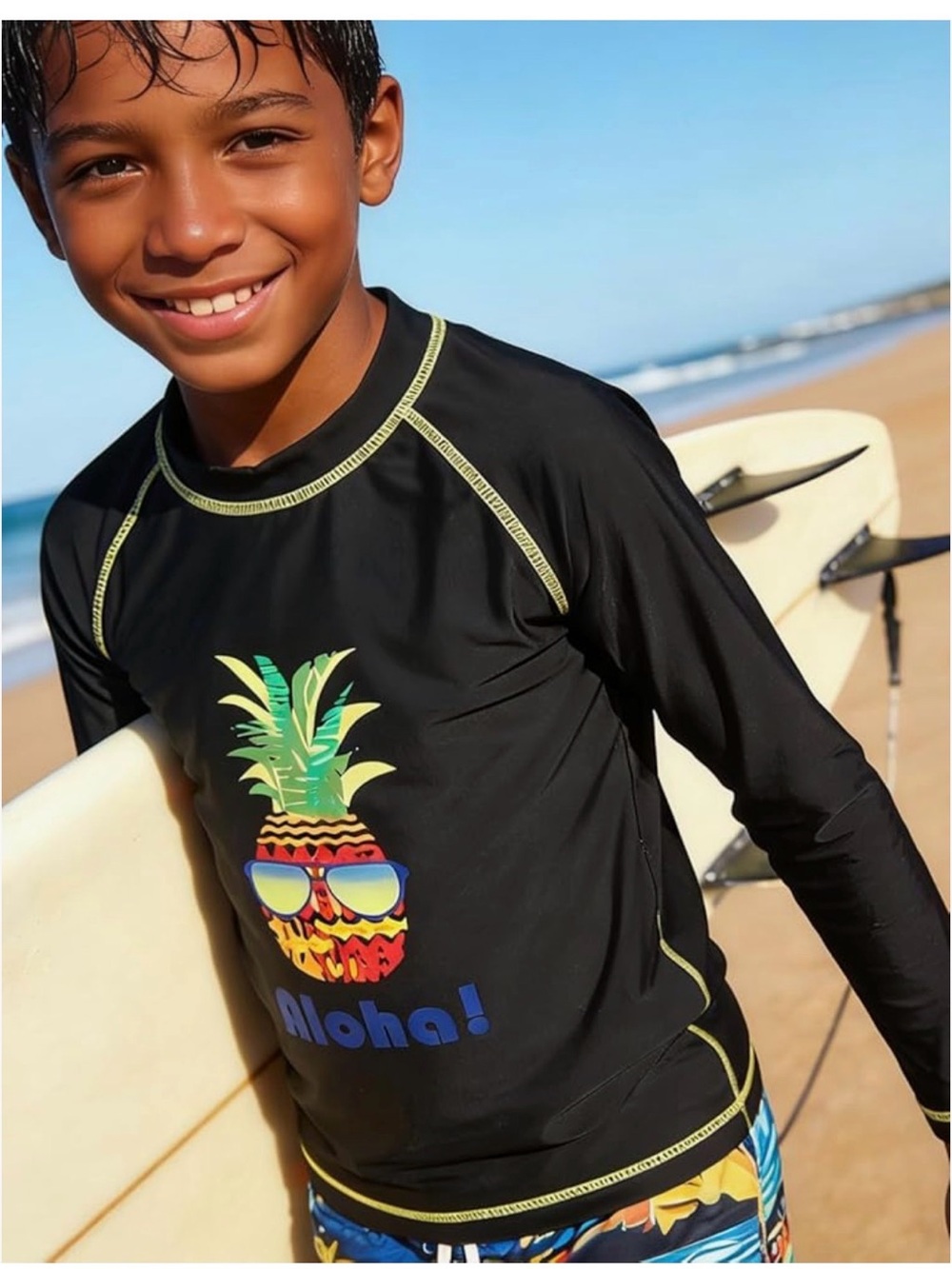 Amazon Kids Black Rashguard with Colorful Pineapple Graphic